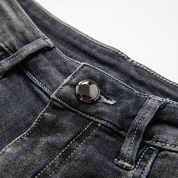 Asymmetric Heavy Embroidered Denim Shorts