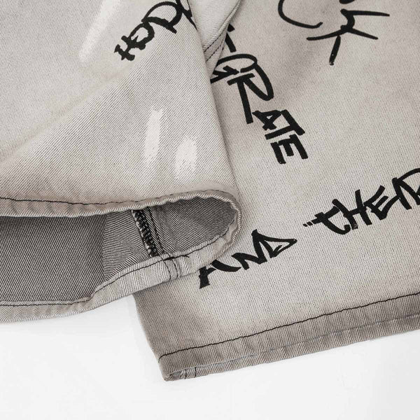 Graffiti Print Washed Wide-Leg Jeans