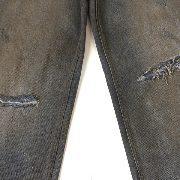 Wrinkle Wash Heavy Ripped Denim Pants