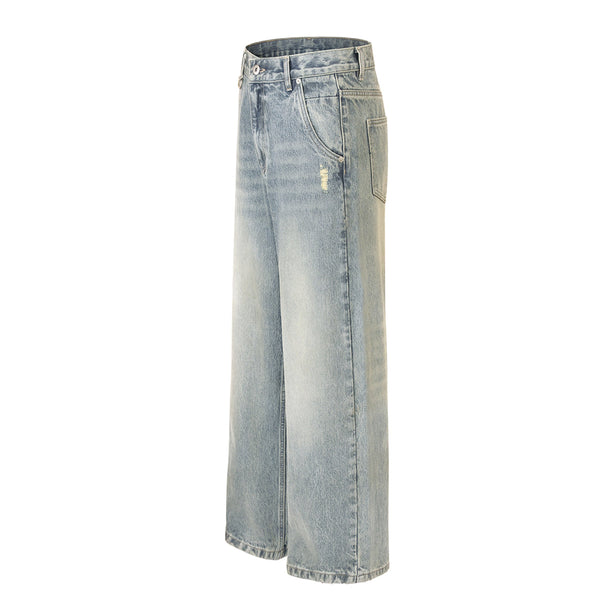 Classic Faded Blue Distressed Denim Pants