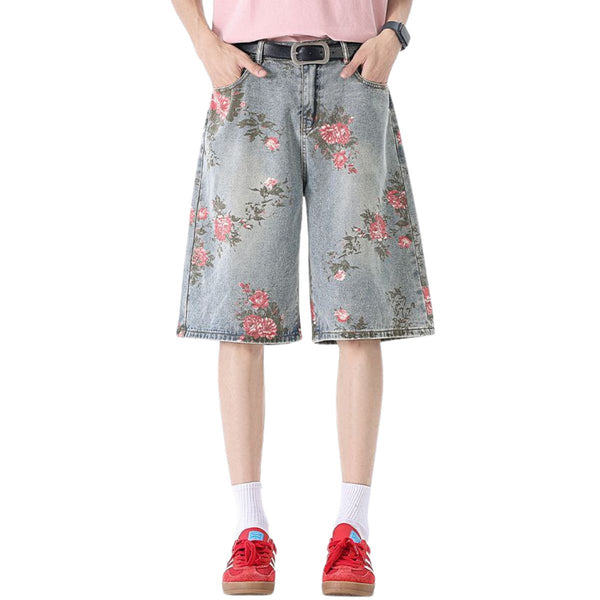 Floral Print Bermuda Denim Shorts