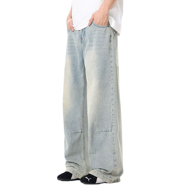 Vintage-Wash Wide-Leg Denim Pants