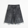 Asymmetric Heavy Embroidered Denim Shorts