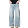 Whisker Barrel-Leg Ripped Denim Pants
