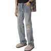 Vintage-Wash Ripped Denim Pants
