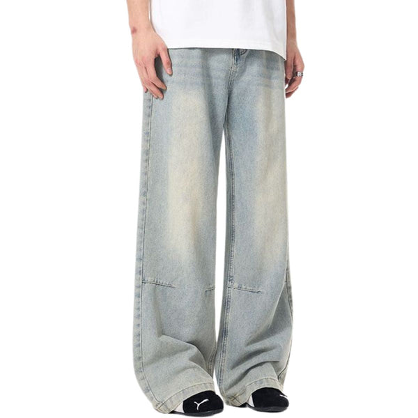Vintage-Wash Wide-Leg Denim Pants