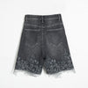 Asymmetric Heavy Embroidered Denim Shorts