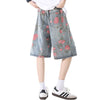 Floral Print Ripped Bermuda Denim Shorts