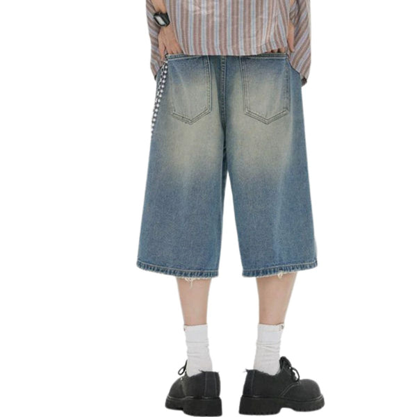 Distressed Wide-Leg Cropped Denim Jeans