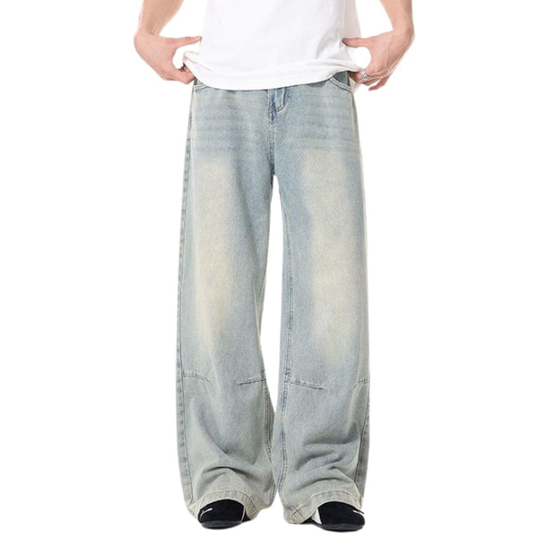 Vintage-Wash Wide-Leg Denim Pants
