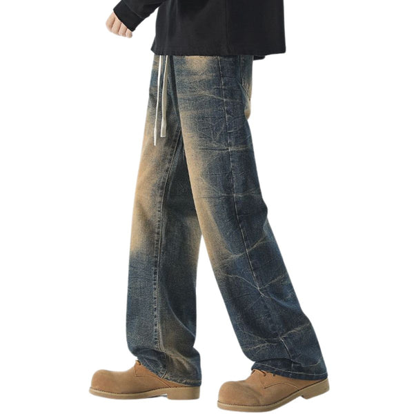 Drawstring Waist Vintage Washed Denim Jeans