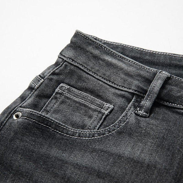 Asymmetric Heavy Embroidered Denim Shorts