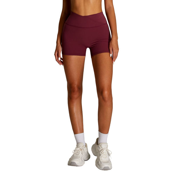 Solid Color Crossover Yoga Shorts