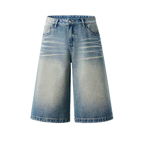 Distressed Wide-Leg Cropped Denim Jeans