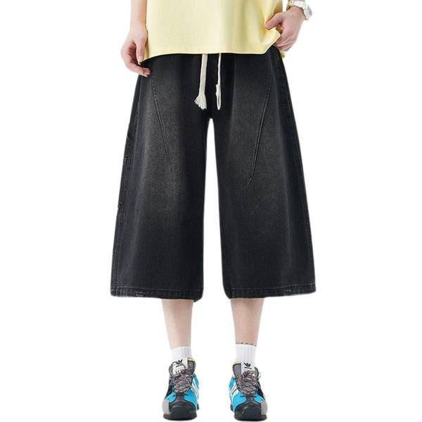 Cropped Wide-Leg Distressed Denim Pants