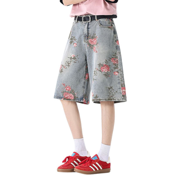 Floral Print Bermuda Denim Shorts