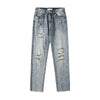 Vintage-Wash Ripped Denim Pants
