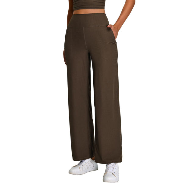 High-Waisted Solid Color Wide-Leg Yoga Pants