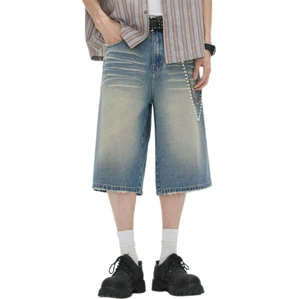 Distressed Wide-Leg Cropped Denim Jeans