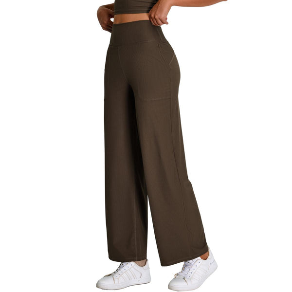High-Waisted Solid Color Wide-Leg Yoga Pants