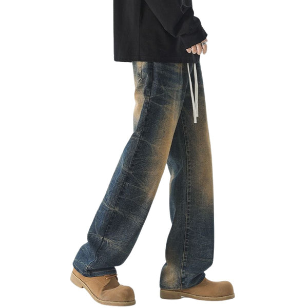 Drawstring Waist Vintage Washed Denim Jeans