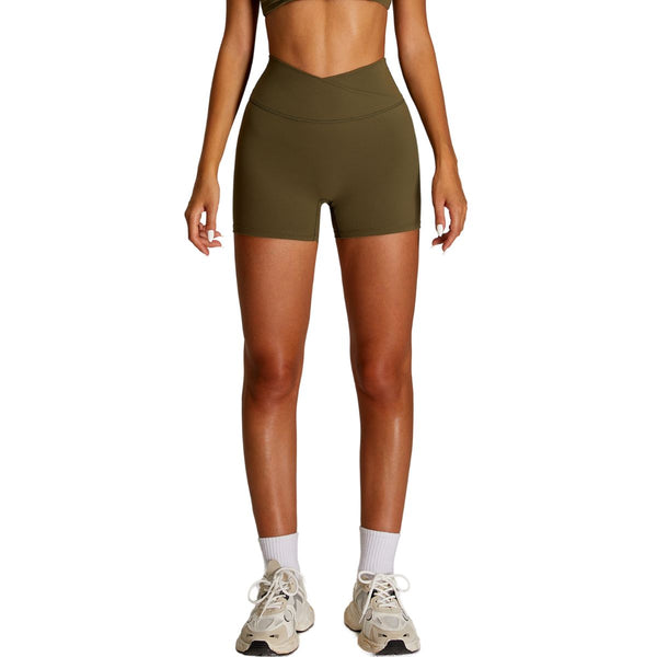 Solid Color Crossover Yoga Shorts