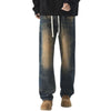 Drawstring Waist Vintage Washed Denim Jeans