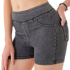 Mid-Waisted Washed Knit Denim Shorts