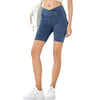 Crossover Waist Washed Stretchy Knit Denim Shorts
