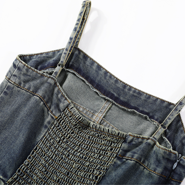 A-Line Denim Spaghetti-Strap Midi Dress