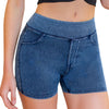 Mid-Waisted Washed Knit Denim Shorts
