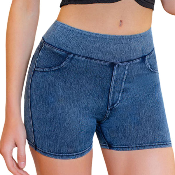Mid-Waisted Washed Knit Denim Shorts