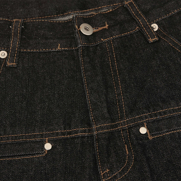 Cuffable Hem Contrast Patch Denim Pants