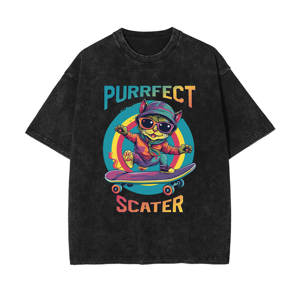 Cute Cat Stone Wash Graphic Tee-INNBLAC