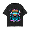 Cyber Cat Graphic Washed Tee-INNBLAC