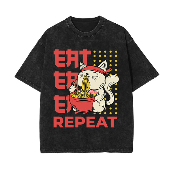 Eat Repeat Graphic Washed Tee-INNBLAC
