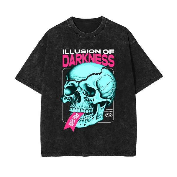 Skull Urban Streetwear Stone Wash Graphic Tee-INNBLAC