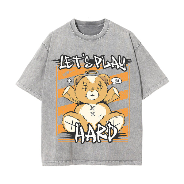 Let's Play Hard Teddy Bear Graphic Tee-INNBLAC