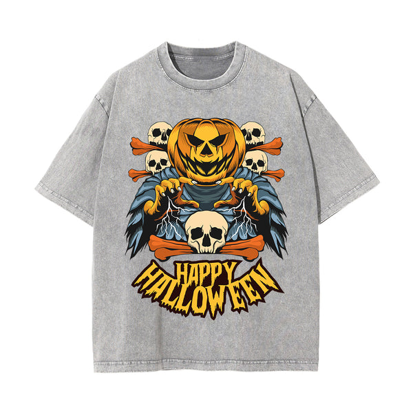 Happy Halloween Graphic Washed Tee-INNBLAC