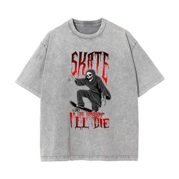 Skeleton Skate Stone Wash Graphic Tee-INNBLAC