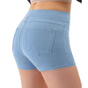 Mid-Waisted Washed Knit Denim Shorts