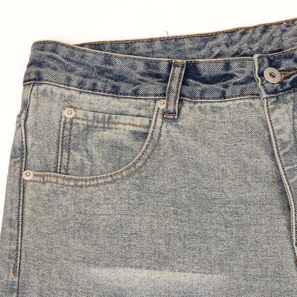 Light Wash Faded Wide-Leg Denim Pants