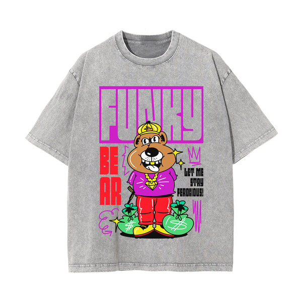 Funky Bear Graffiti Cartoon Graphic Tee-INNBLAC
