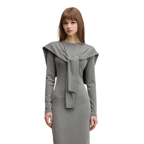 Front Tie Ribbed Knit Shoulder Wrap