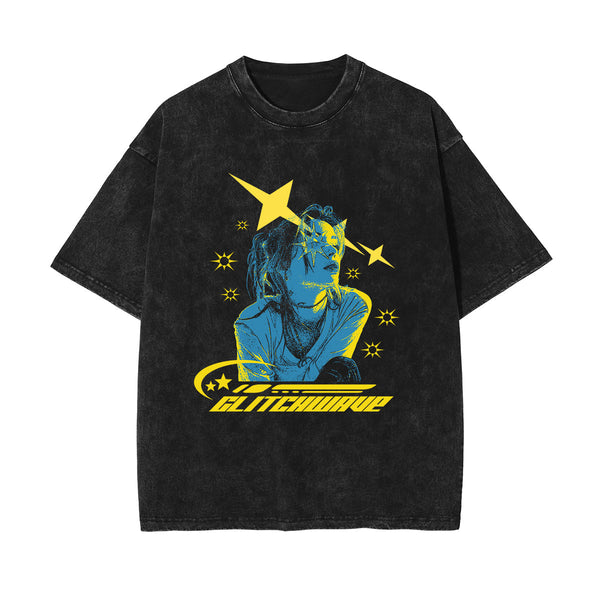 Glitchwave Y2K Stone Wash Graphic Tee-INNBLAC
