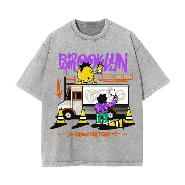 Brooklyn New York Graffiti Stone Wash Graphic Tee-INNBLAC