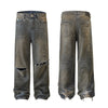 Wrinkle Wash Heavy Ripped Denim Pants