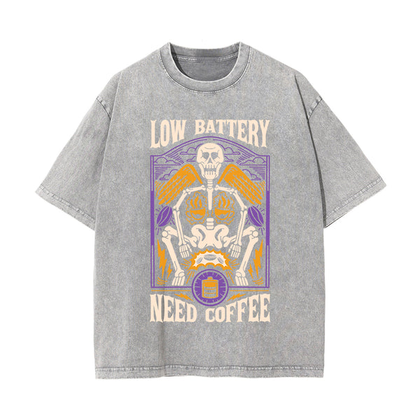 Low Battery Need Coffee Graphic Tee-INNBLAC
