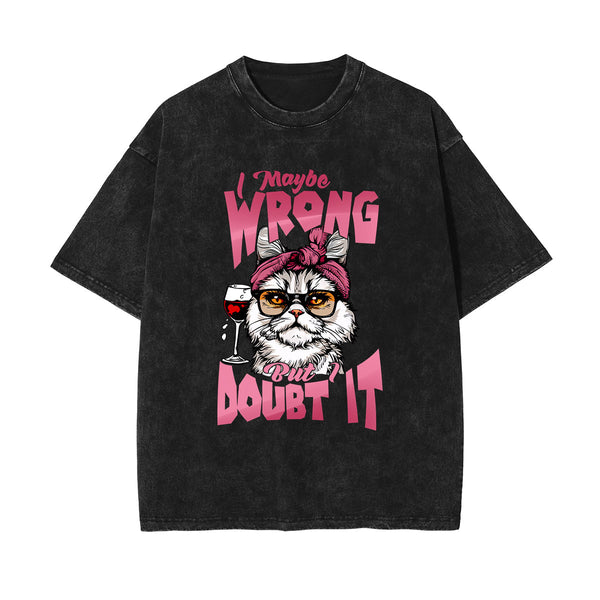 Cute Cat Stone Wash Graphic Tee-INNBLAC