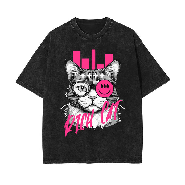 Rich Cat Funny Urban Graphic Tee-INNBLAC